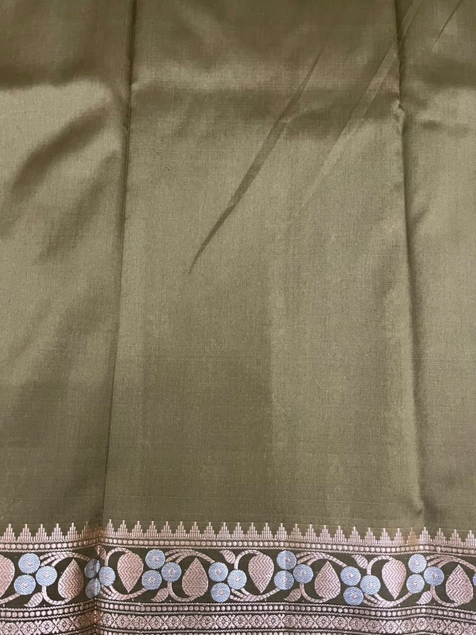 Southloom Satin Banarasi Silk Saree with Woven Work on Body and Borders In Olive Green