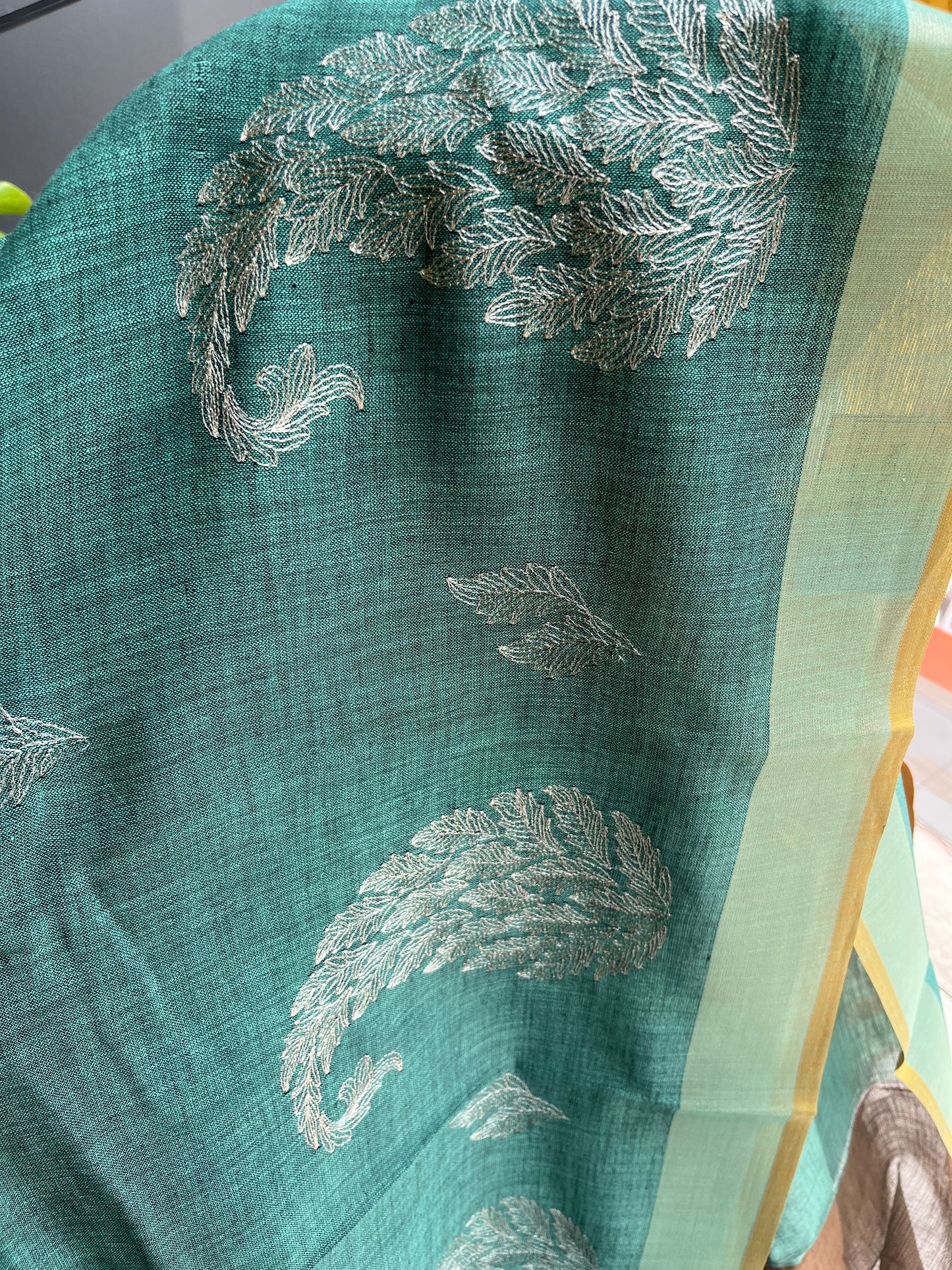 Linen Cotton Green Saree SL213