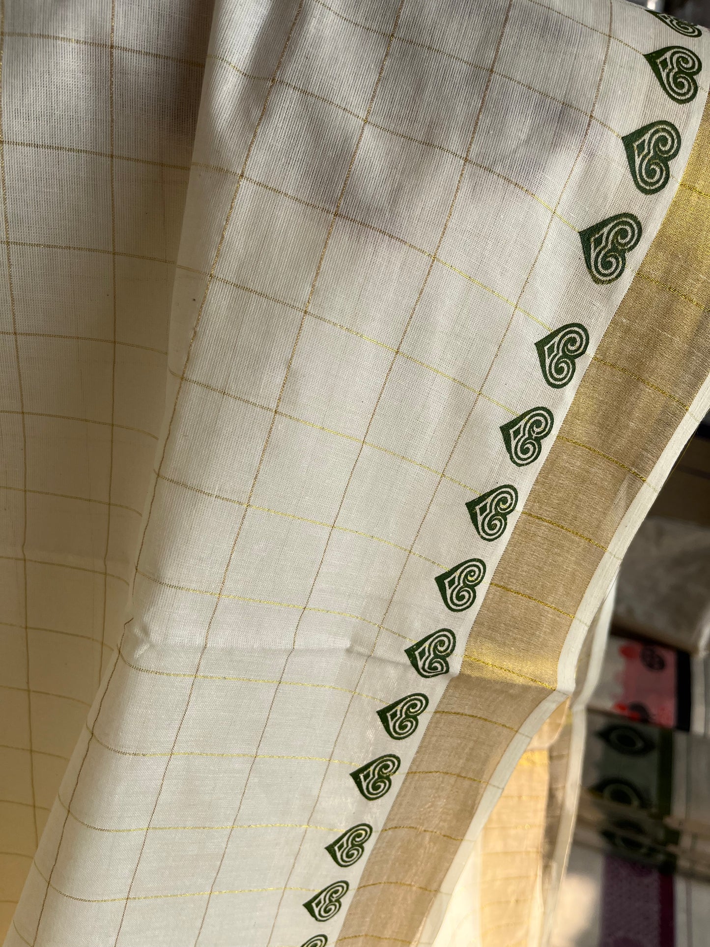 Kerala Cotton Check Printed Saree Without Tassels SL165
