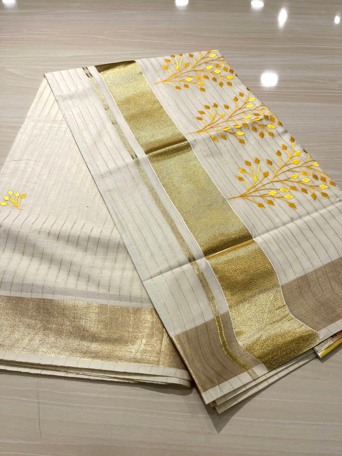 Cotton Lines Saree With Yellow Embroidery SL135