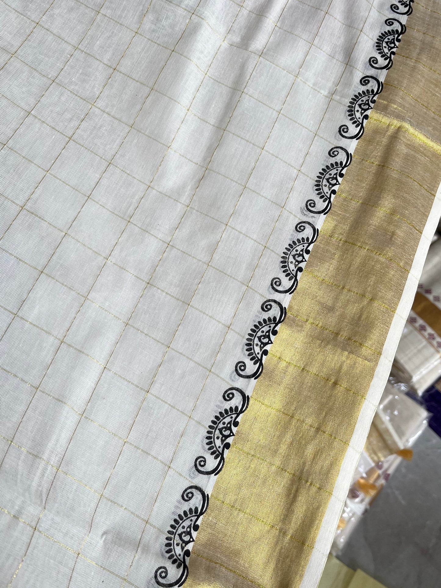 Kerala Cotton Check Saree With Tassels SL179