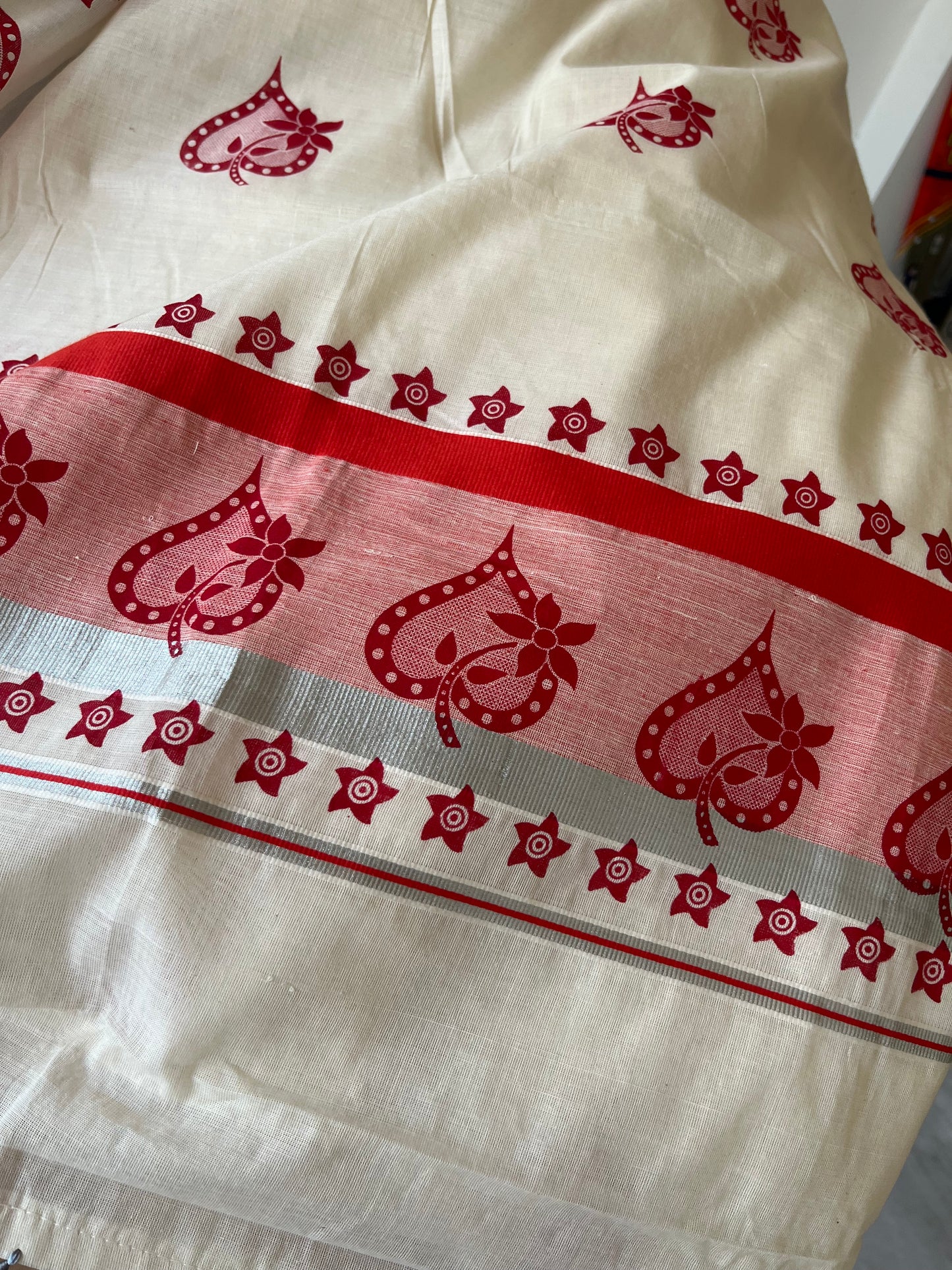 Kerala Cotton Red Colour Printed Saree SL178
