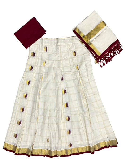 Southloom Semi Stitched Cotton Dhavani Set with Pavada and Maroon Blouse Piece