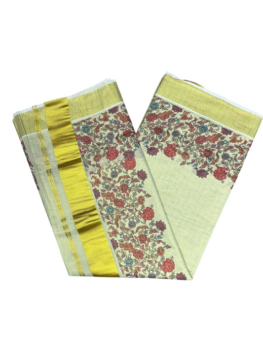 Southloom Tissue Lines Kalamkari Print Kerala Kasavu Saree