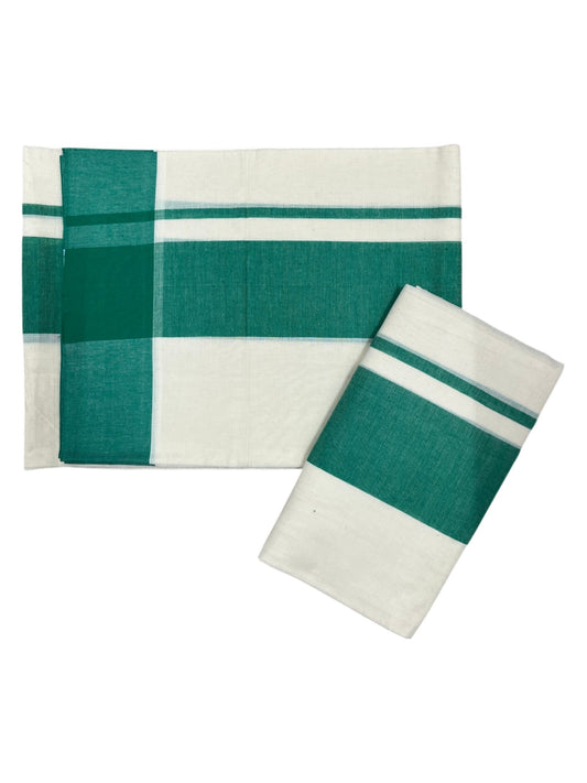 Southloom Pure Cotton Kerala Single Mulloth Set Mundu (Mundum Neriyathum) Green Border in 2.80 mtrs SL243