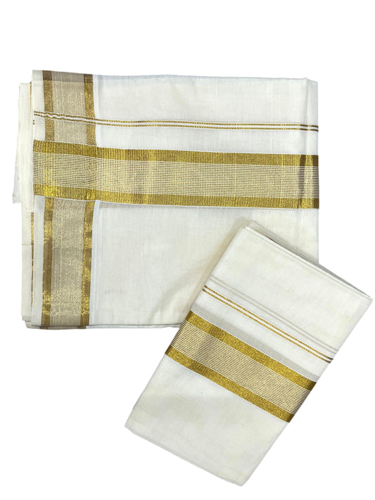 Southloom Pure Cotton Kerala Kasavu Set Mundu (Mundum Neriyathum) Kasavu Border in 2.80 Mtrs SL417