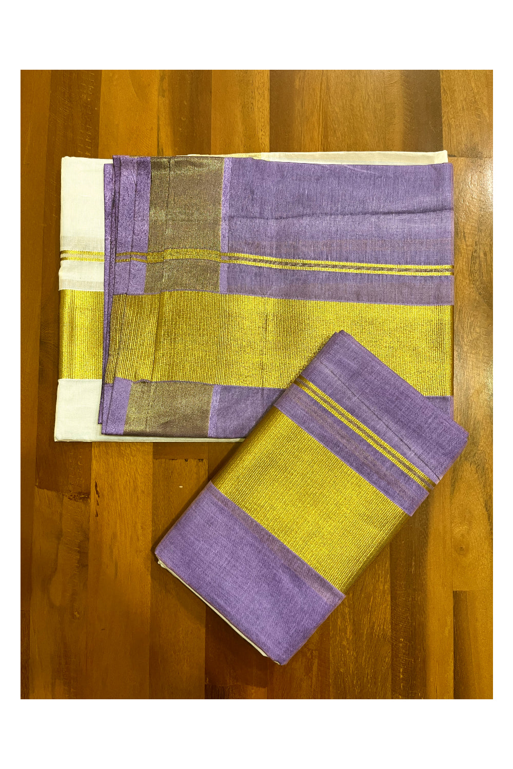 Southloom Tie & Dye - Half & Half Multi Colour Violet Design Set Mundu (Mundum Neriyathum) with Super Soft Cotton
