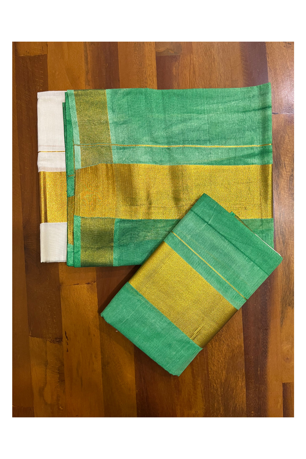 Southloom Tie & Dye - Half & Half Multi Colour Light Green Design Set Mundu (Mundum Neriyathum) with Super Soft Cotton