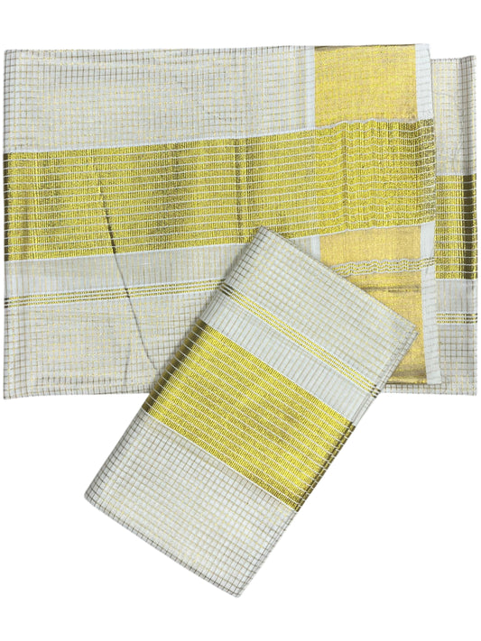 Southloom Kerala Tissue Single Set Mundu (Mundum Neriyathum) with Kasavu Micro Check Across Body SL444
