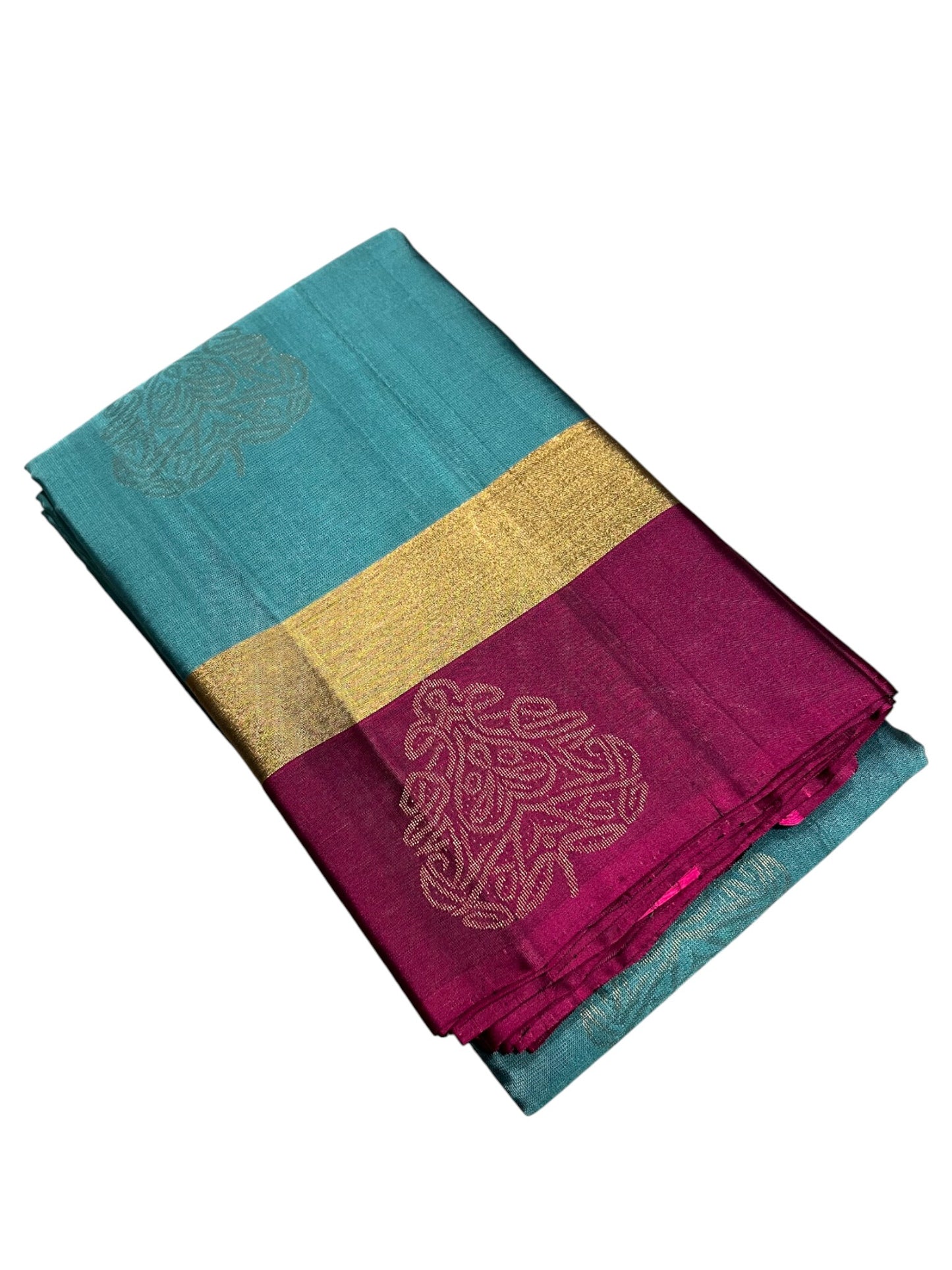 Southloom Pure Handloom Kanchipuram Silk Saree with Butta Work(Blue & Magenta)