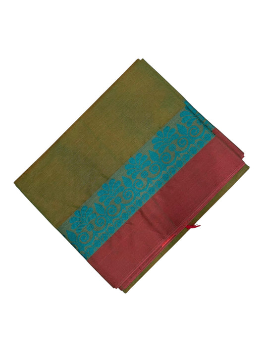 Southloom Kerala Cotton Saree with Floral Woven Works Across Body in Green