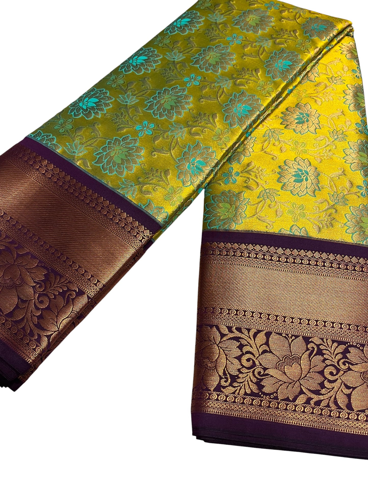 Southloom Banarasi Semi Silk Saree with Floral Zari Work Across Body (Green)