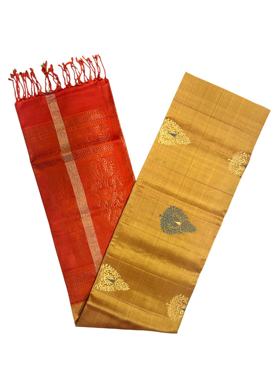 Southloom Pure Handloom Kanchipuram Silk Saree with Butta Work (Red & Beige)