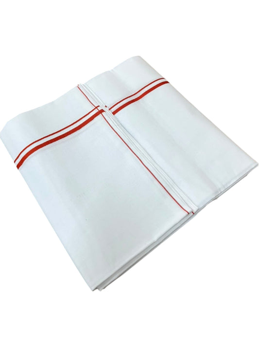Southloom Pure White Cotton Single Mundu with Orange Border (South Indian Kerala Dhoti)