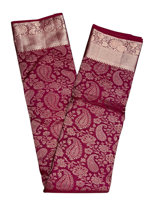 Southloom Pure Handloom Bridal Kanchipuram Silk Saree with Korvai Work (Magenta)