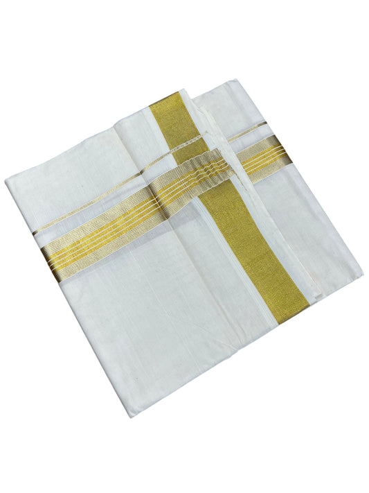 Southloom Kerala Pure Cotton Double Mundu with Gold Kasavu Line Border (South Indian Dhoti)