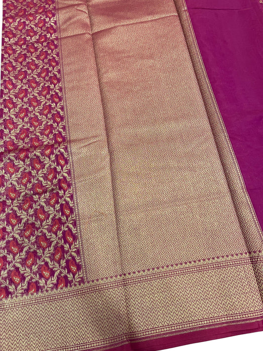 Southloom Cotton Banarasi Silk Saree with Woven Work on Body and Borders (Magenta)