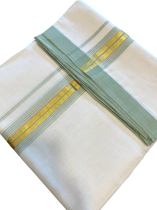 Southloom Premium Handloom Cotton Double Mundu with Gold and Green Border