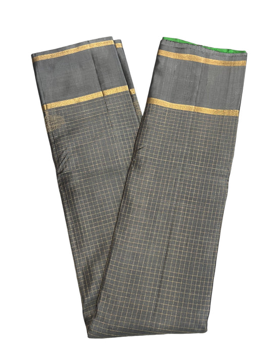 Southloom Pure Handloom Bridal Kanchipuram Silk Saree with Korvai Work(Gray& Green)