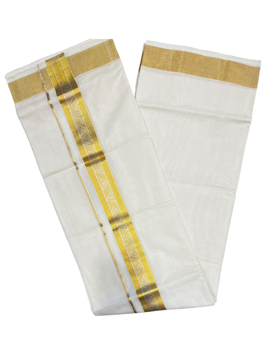 Southloom Premium Handloom Cotton Double Mundu with Gold Kasavu Border