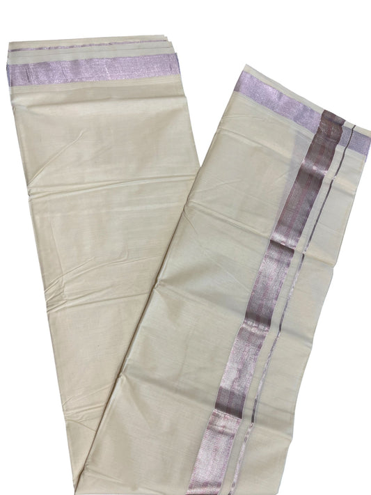 Kerala Cotton Double Mundu with Silver And Rose Copper Border (South Indian Dhoti)