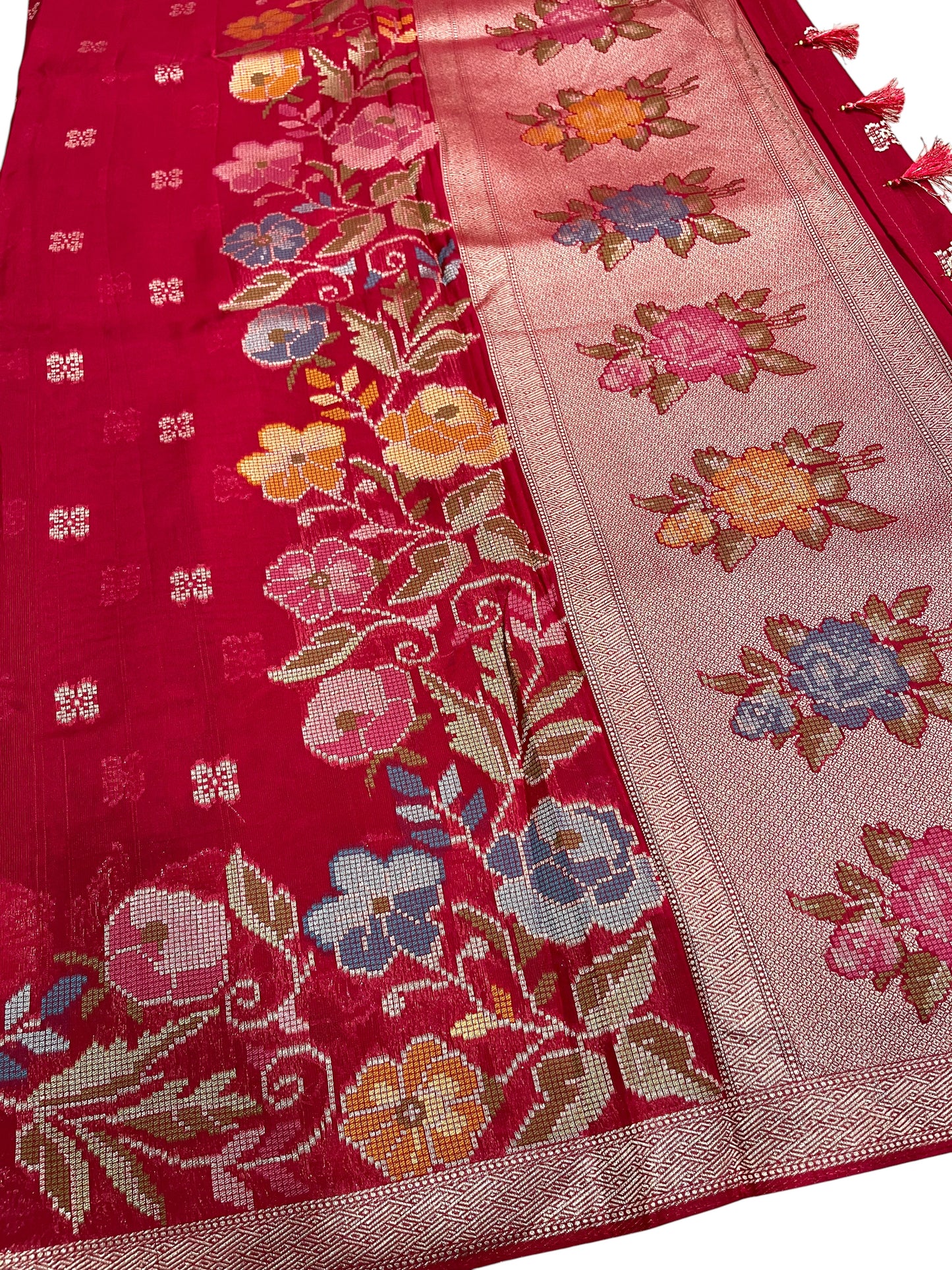 Southloom Banarasi Silk Saree with Woven Work on Body and Borders (Magenta & Blue)
