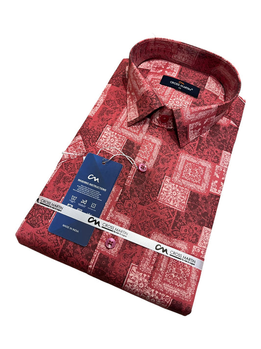 Southloom Pure Cotton Red Printed Shirt (XL HS)