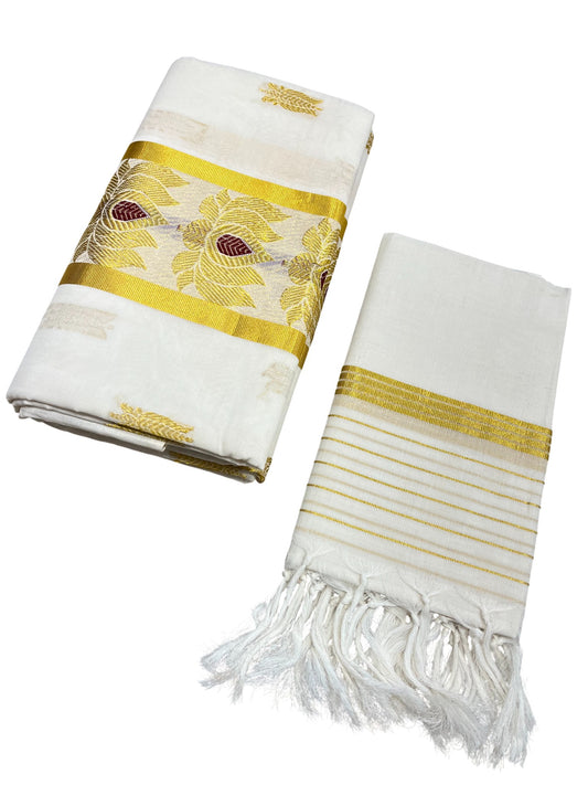 Southloom Premium Handloom Cotton Churidar Salwar Material with Kasavu Woven Design (include Lines Shawl / Dupatta)