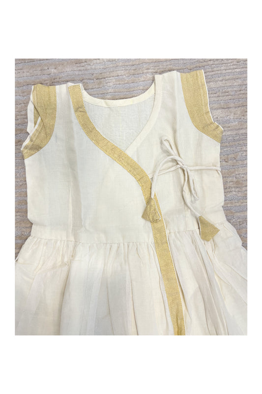 Southloom Premium Kasavu Frock in Balaramapuram Handloom Fabric for Girls