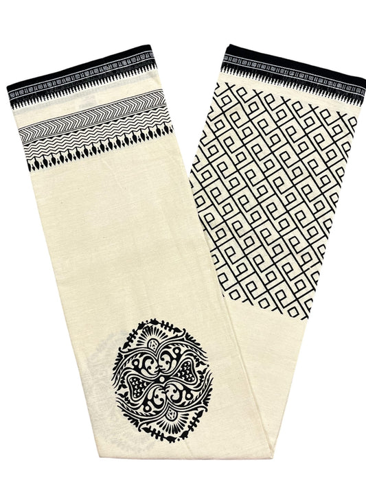 Southloom Off White And Black Printed Single Mundu / Otta Mundu / Lungi (South Indian Kerala Dhoti)