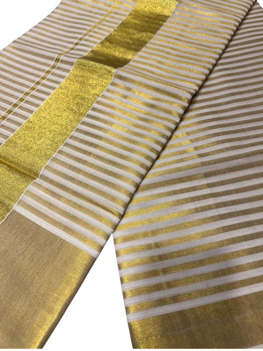 Southloom Kerala Cotton Kasavu Saree with Golden Stripes on Body