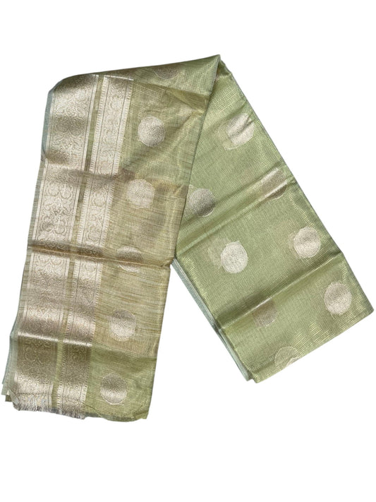 Southloom Tissue Silk Saree with Woven Work on Body and Borders Green