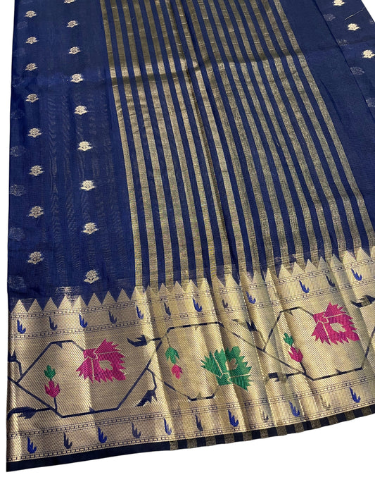 Southloom Banarasi Silk Saree with Woven Work on Body and Borders (Blue)