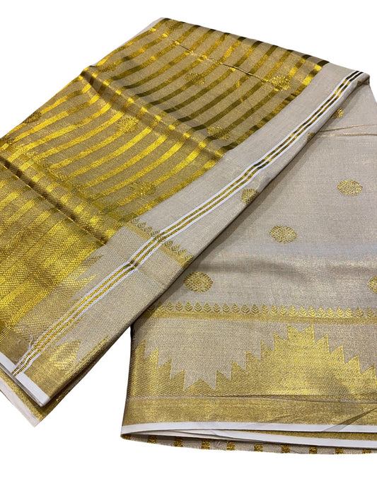 Southloom Tissue Kasavu Saree with Woven Butta Works Across Body and Temple Border