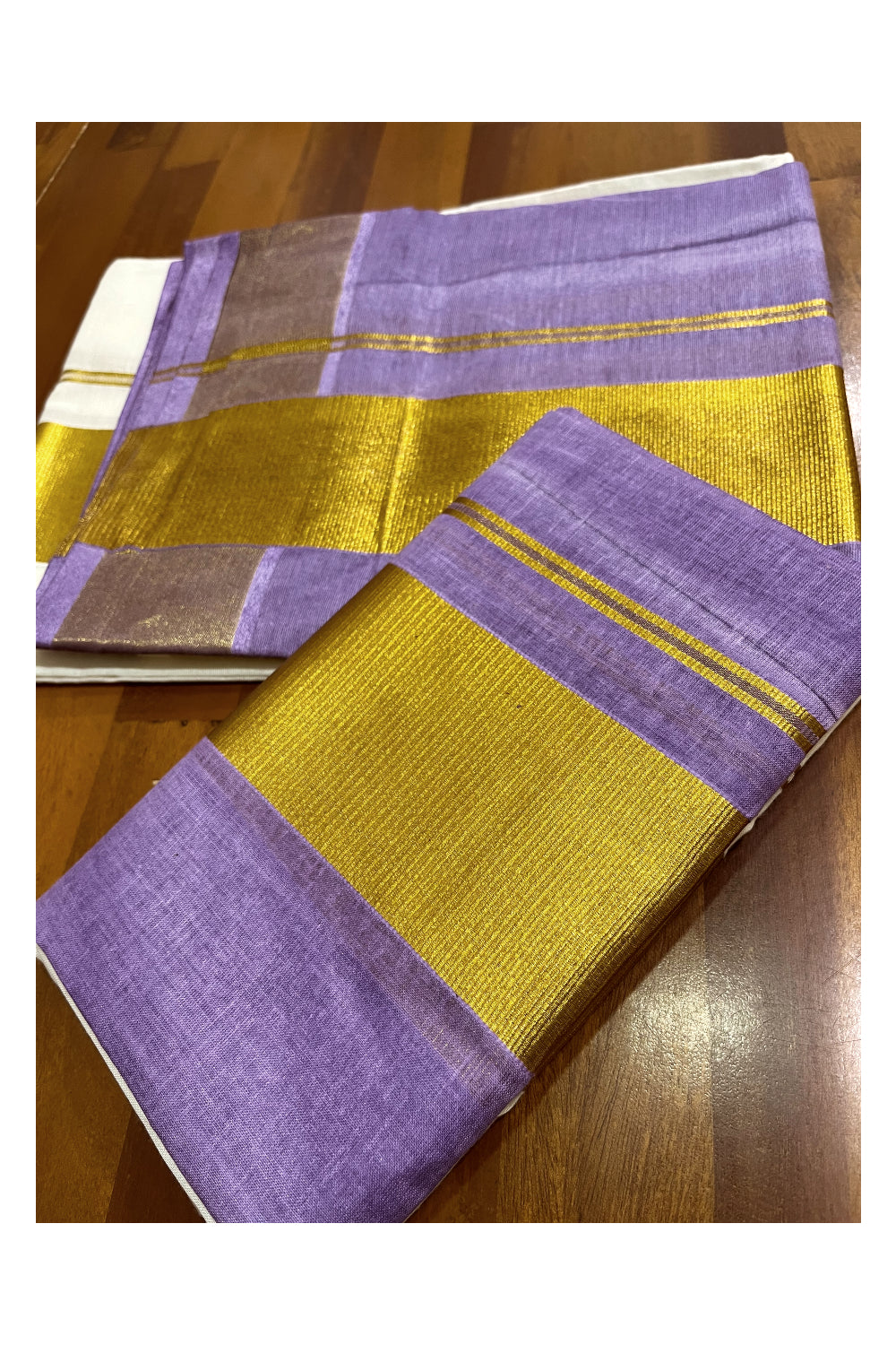 Southloom Tie & Dye - Half & Half Multi Colour Violet Design Set Mundu (Mundum Neriyathum) with Super Soft Cotton