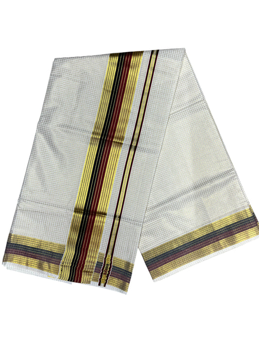Southloom Kerala Cotton Kasavu Saree with Micro Check Design on Body in Maroon & Black Border