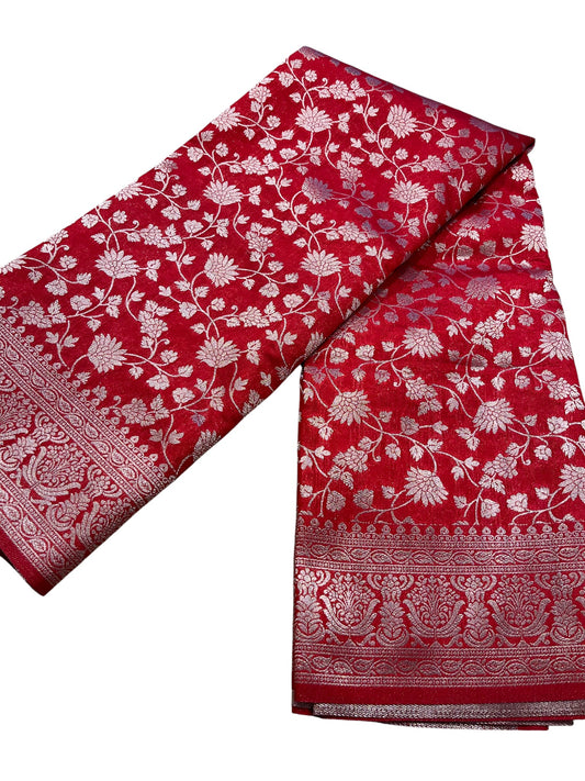 Southloom Pure Banarasi Silk Saree with Woven Work on Body and Borders (Red)