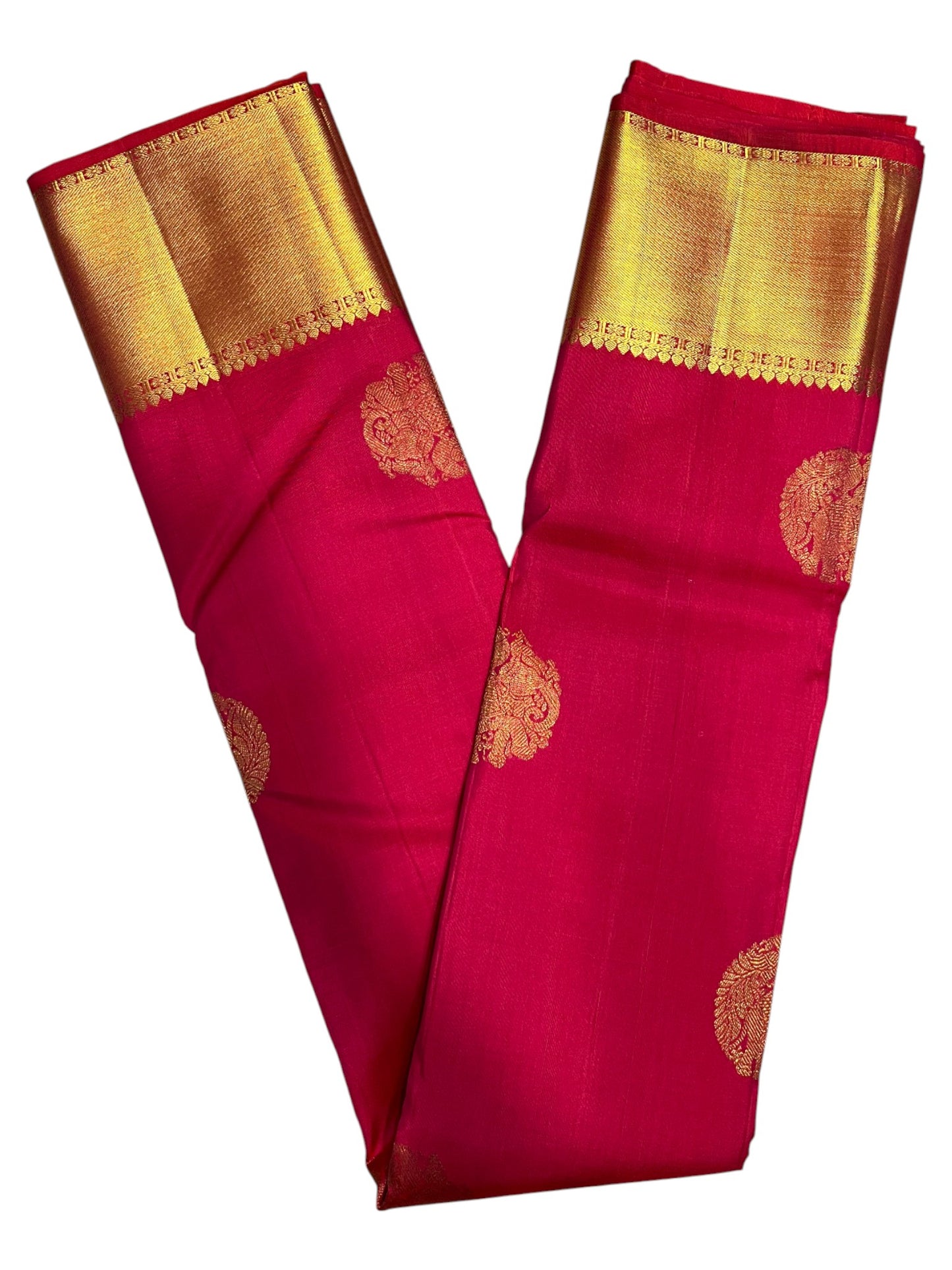 Southloom Premium Bridal Handloom Kanchipuram Silk Saree With Butta Works (Red)