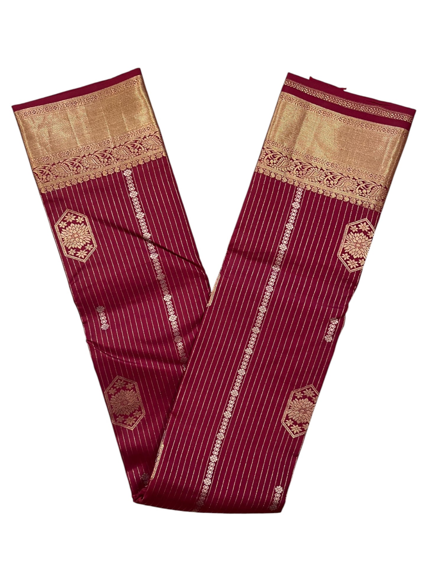 Southloom Pure Handloom Kanchipuram Silk Saree with Korvai Work(Gold & Maroon)