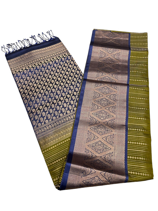 Southloom Pure Handloom Bridal Kanchipuram Silk Saree with Korvai Work (Blue & Green)