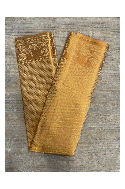 Southloom Brocade Silk Bridal Saree WIth Woven Borders And Blouse Piece in Gold And Yellow