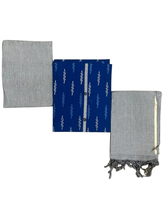 Southloom™ Cotton 3 Piece Blue Salwar Material with Woven Work