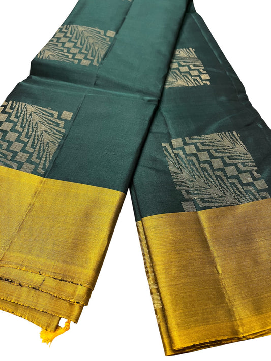 Southloom Pure Handloom Kanchipuram Silk Saree with Butta Work (Green & Yellow)