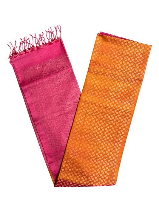 Southloom Pure Handloom Bridal Kanchipuram Silk Saree with Korvai Work (Orange & Pink)
