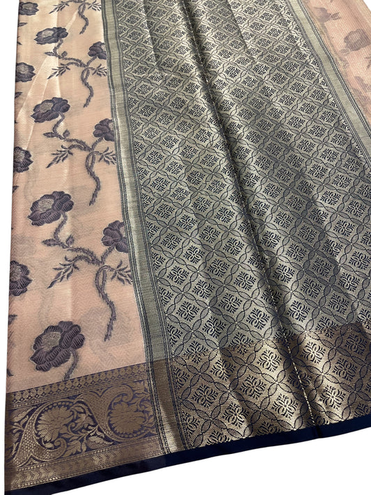 Southloom Tissue Silk Saree with Woven Work on Body and Borders (Pink & Blue)