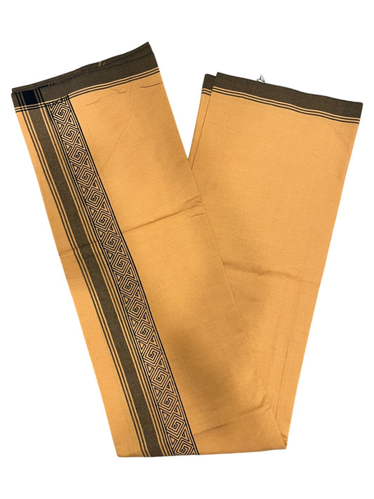Southloom Saffron (Kaavi) Black Printed Single Mundu / Lungi (South Indian Kerala Dhoti)