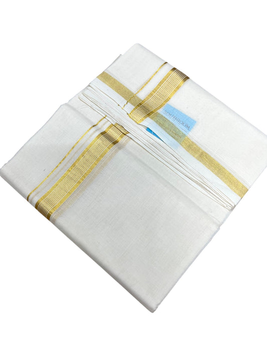 Southloom Balaramapuram Unakkupaavu Premium Handloom Cotton Double Mundu with Gold Kasavu Border