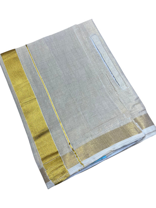 Southloom Kerala Tissue VELCRO Double Mundu with Gold Kasavu Border (South Indian Kerala Dhoti)