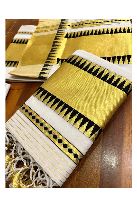 Southloom Super Premium Balaramapuram Handloom Unakkupaavu Cotton Set Mundu with Black Temple Border