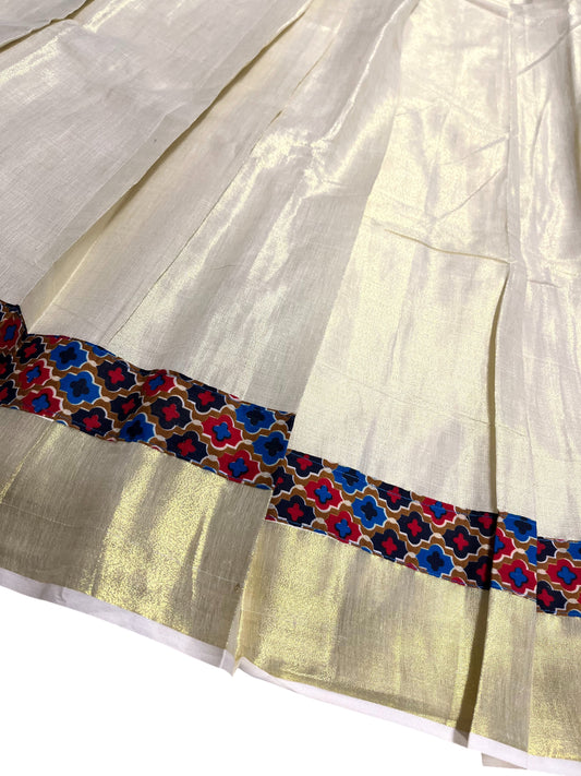 Southloom Semi Stitched Tissue Dhavani Set with Pavada and Ajrakh Blouse Piece